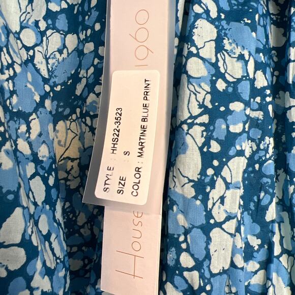 NWT House Of Harlow 1960 Smocked Ruffle Sleeveless Blouse Martine Blue Small - Picture 3 of 11